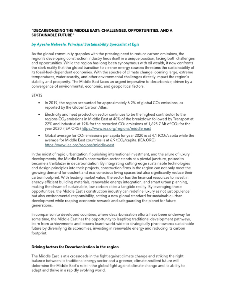 Decarbonizing the Middle East: A Path Forward | PDF | Climate Change ...