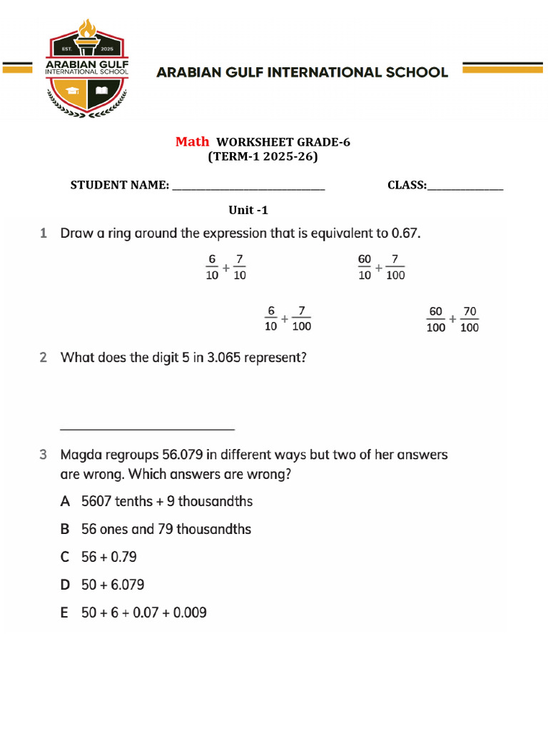 Unit 1 Worksheet | PDF