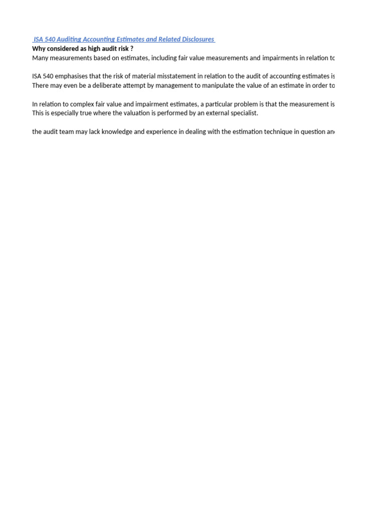 ISA 540 Accounting Estimates | PDF