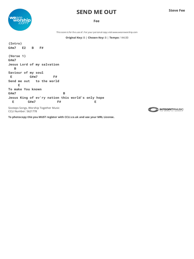 Send Me Out - Steve Fee Lyrics | PDF