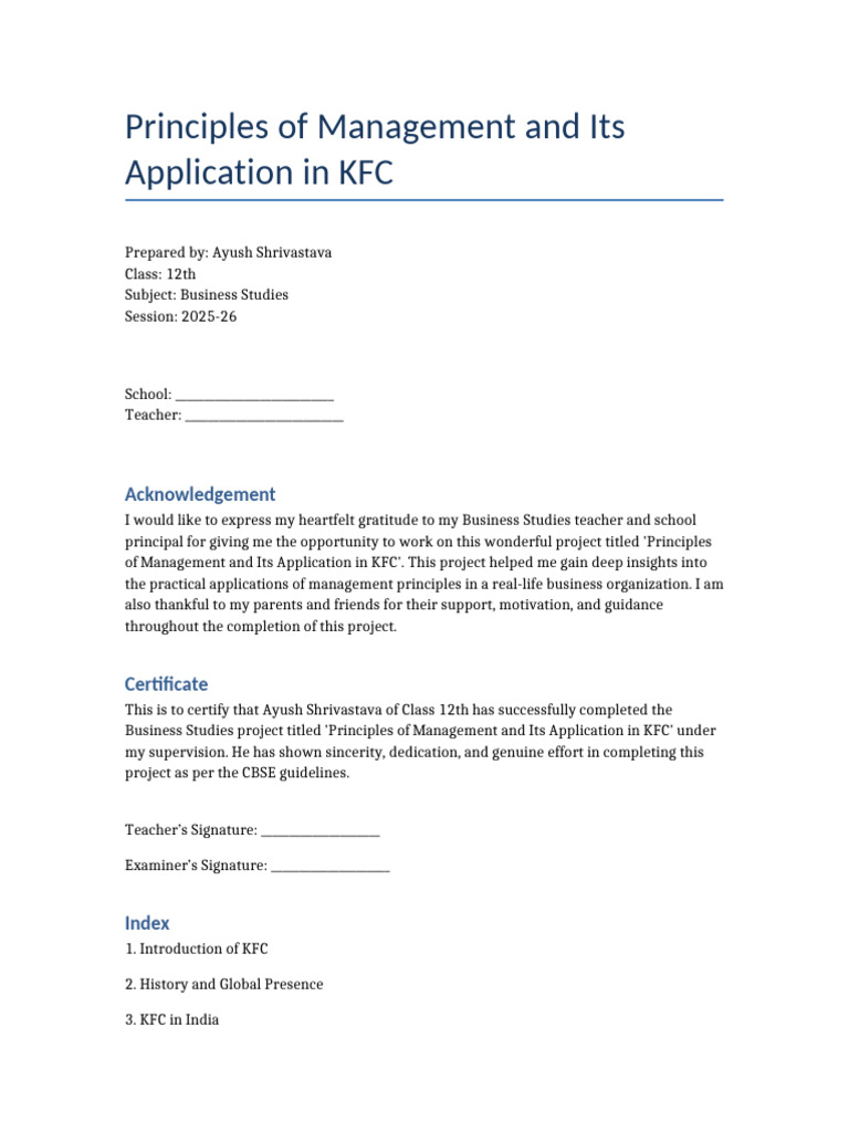 KFC: Management Principles in Action | PDF | Business