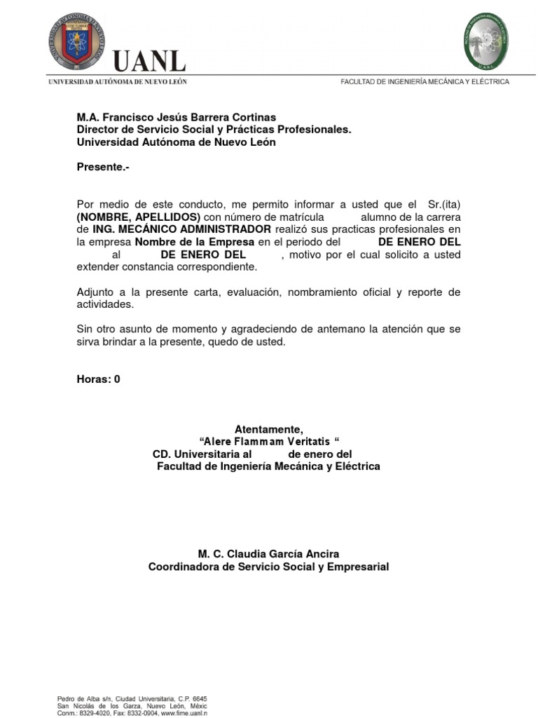 Carta de Terminacion de Practicas Profesionales
