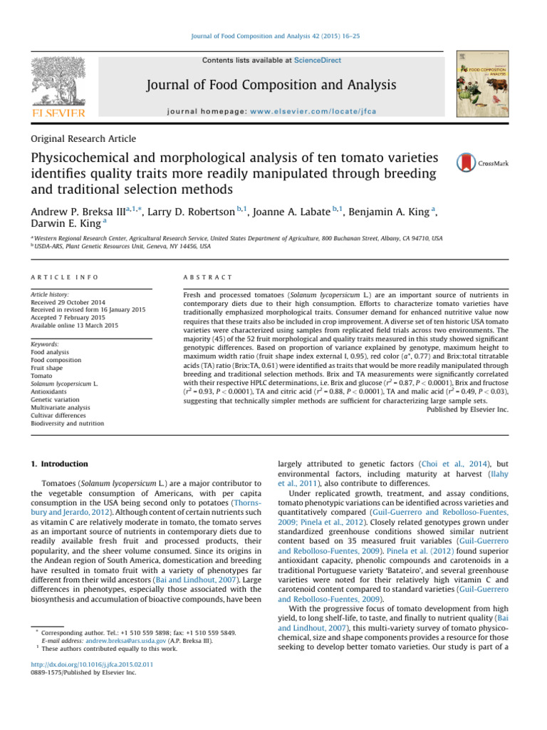 Tomato Variety Analysis for Quality Traits | PDF | Plant Breeding | Tomato