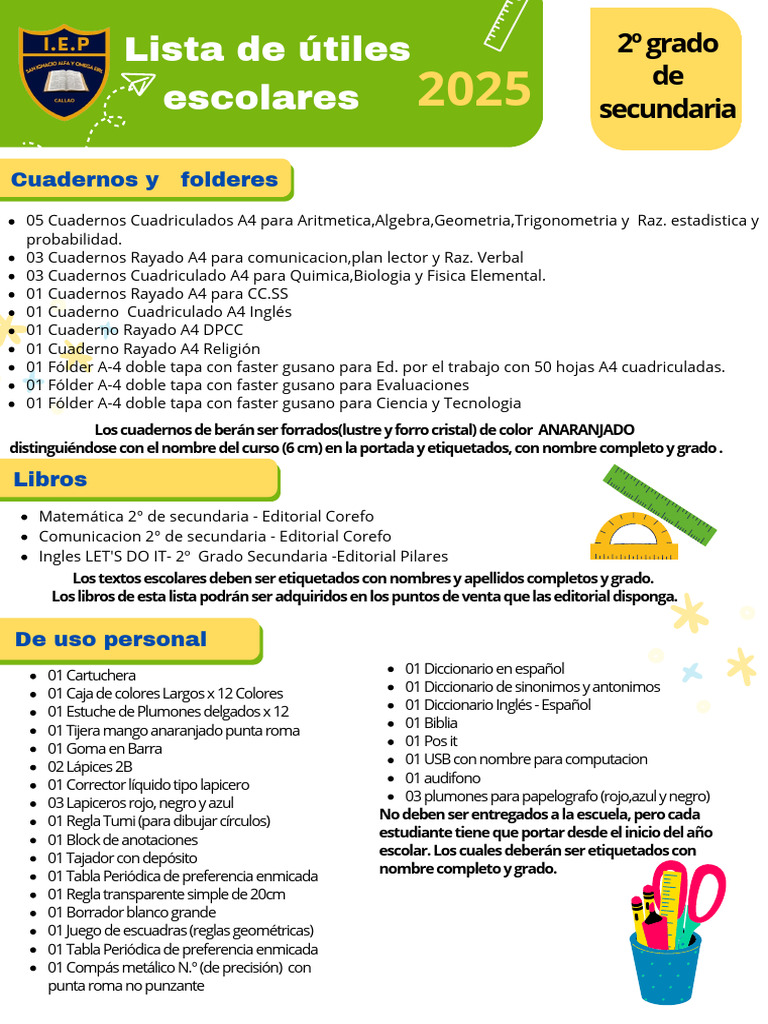 Útiles escolares 2º grado secundaria 2025 | PDF | Ropa | Moda