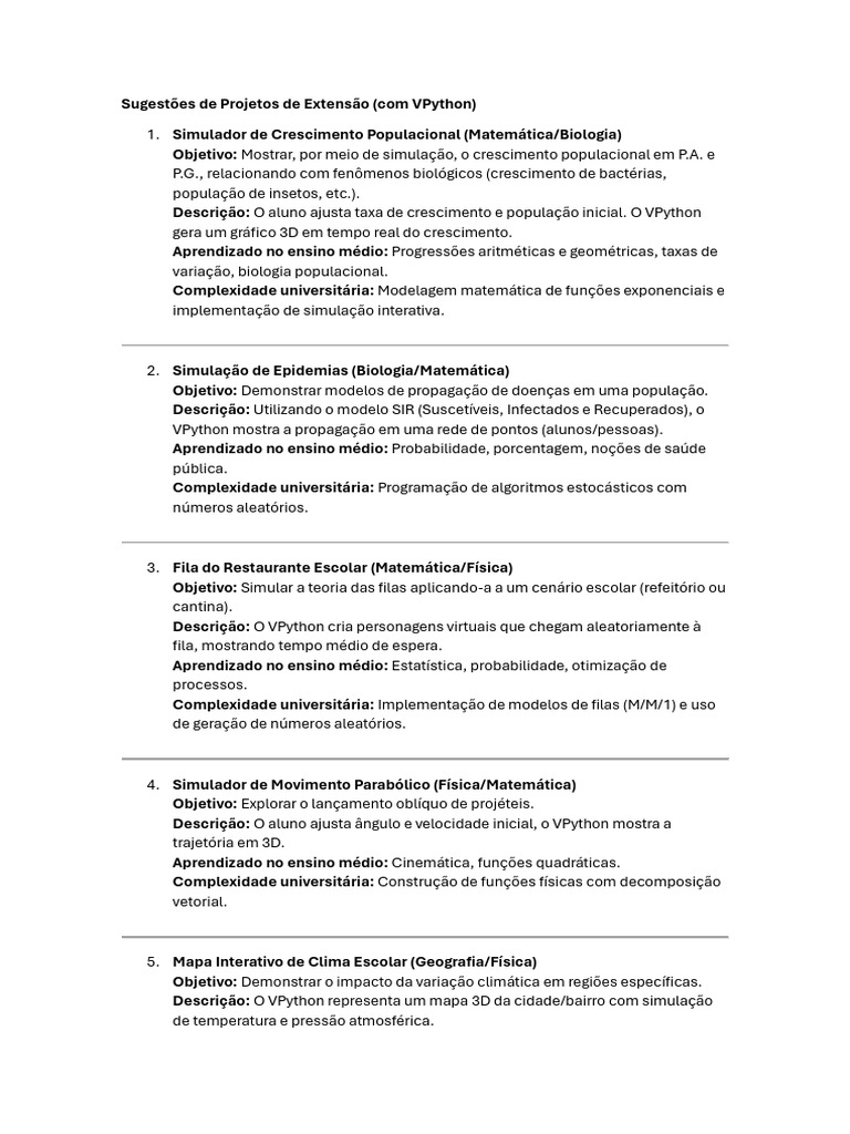 00 - Lista Sugestões Projetos - Modelagem e Simulação | PDF ...