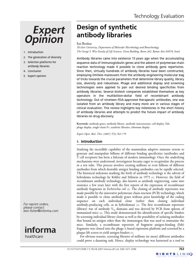 Designing Synthetic Antibody Libraries | PDF | Antibody | Molecular Cloning