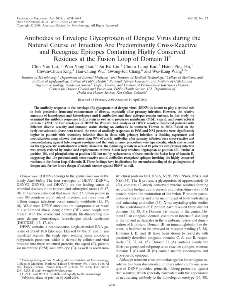 Cross-Reactive Antibodies in Dengue Virus | PDF | Monoclonal Antibody ...