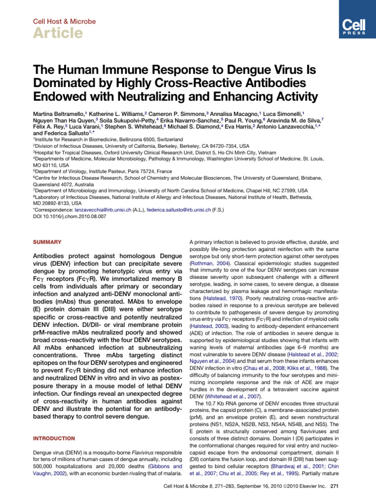 The Human Immune Response To Dengue Virus | PDF | Monoclonal Antibody ...