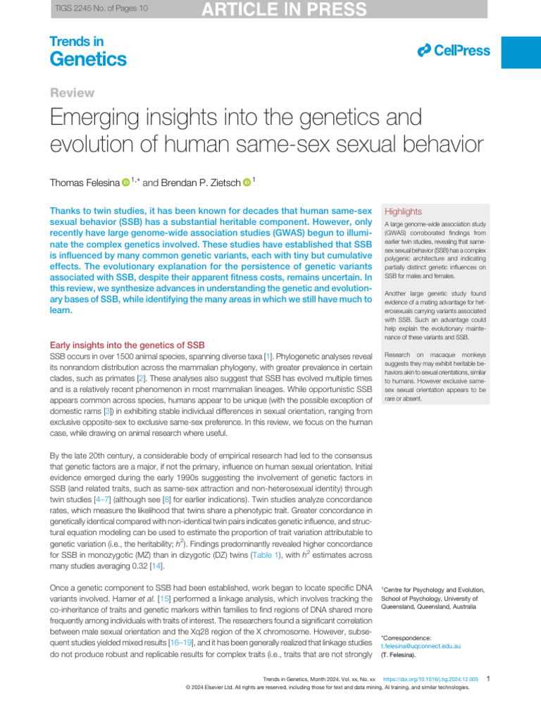 Emerging Insights Into The Genetics and Evolution of Human Same-Sex ...