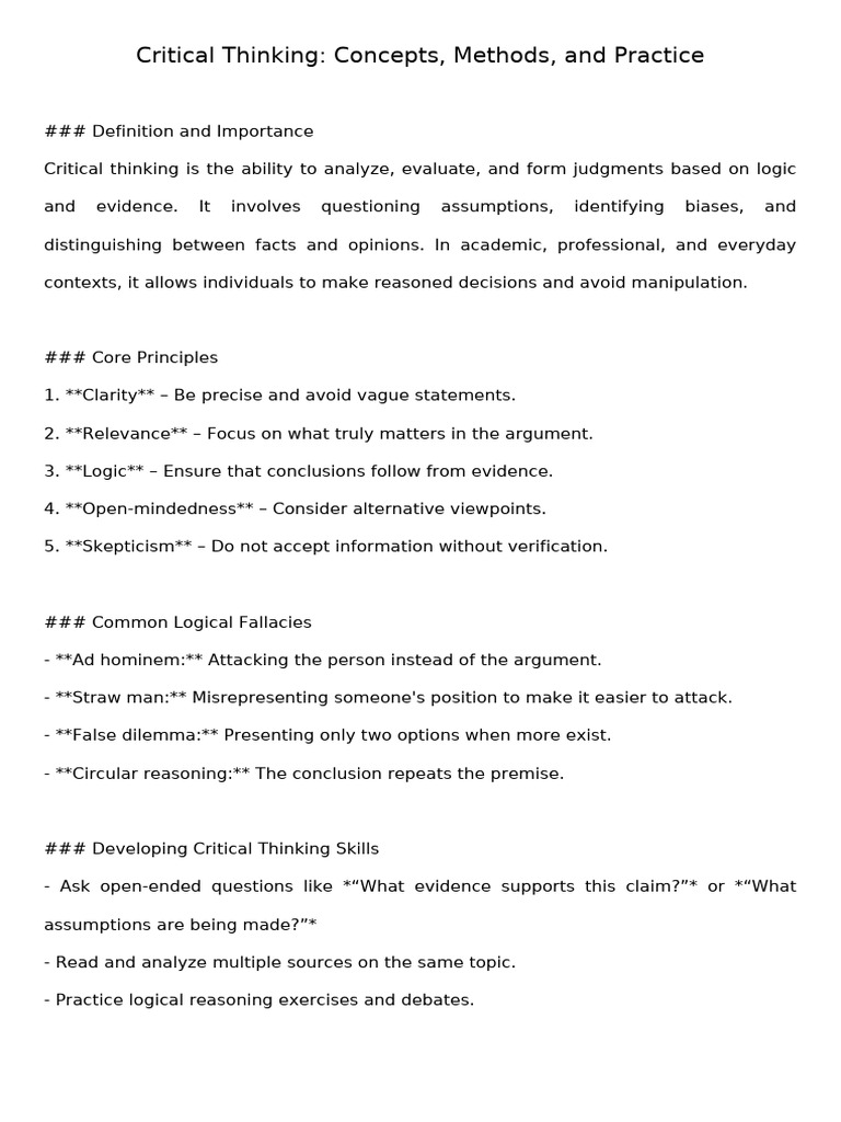 Critical Thinking Notes | PDF