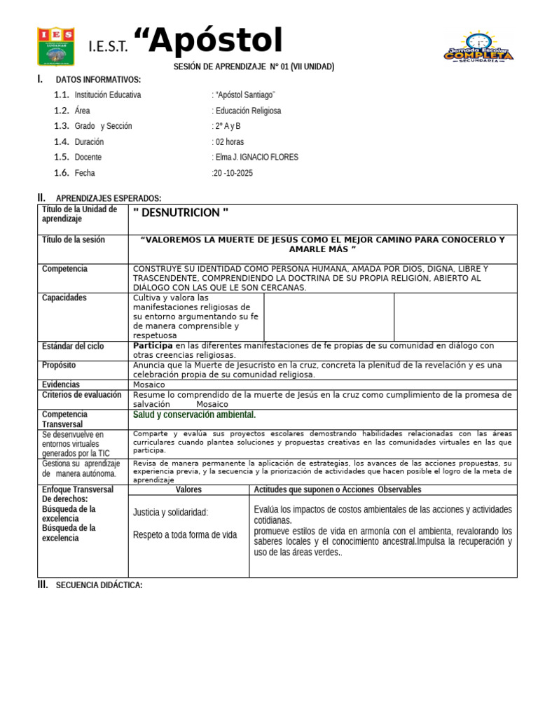 Sesión N°1 VII Unidad 2° A y B | PDF | Aprendizaje | Amor