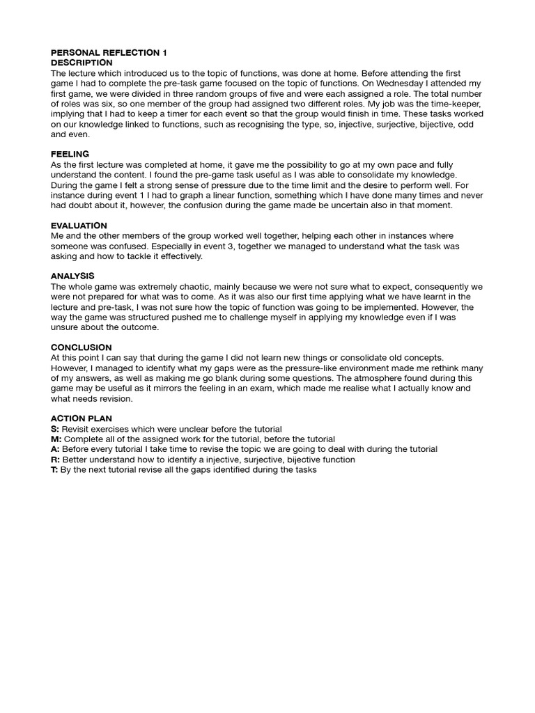 1 Personal Reflection | PDF | Function (Mathematics) | Mathematical ...