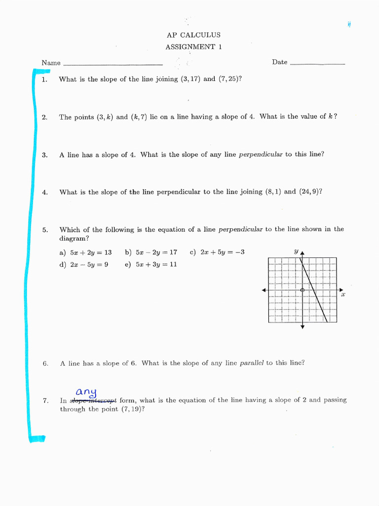 AP Calculus Assignment: Slope and Functions | PDF | Slope | Elementary ...