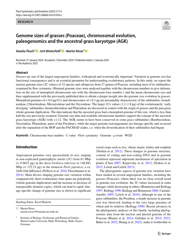 Genome Sizes and Evolution in Grasses | PDF | Evolution | Ploidy