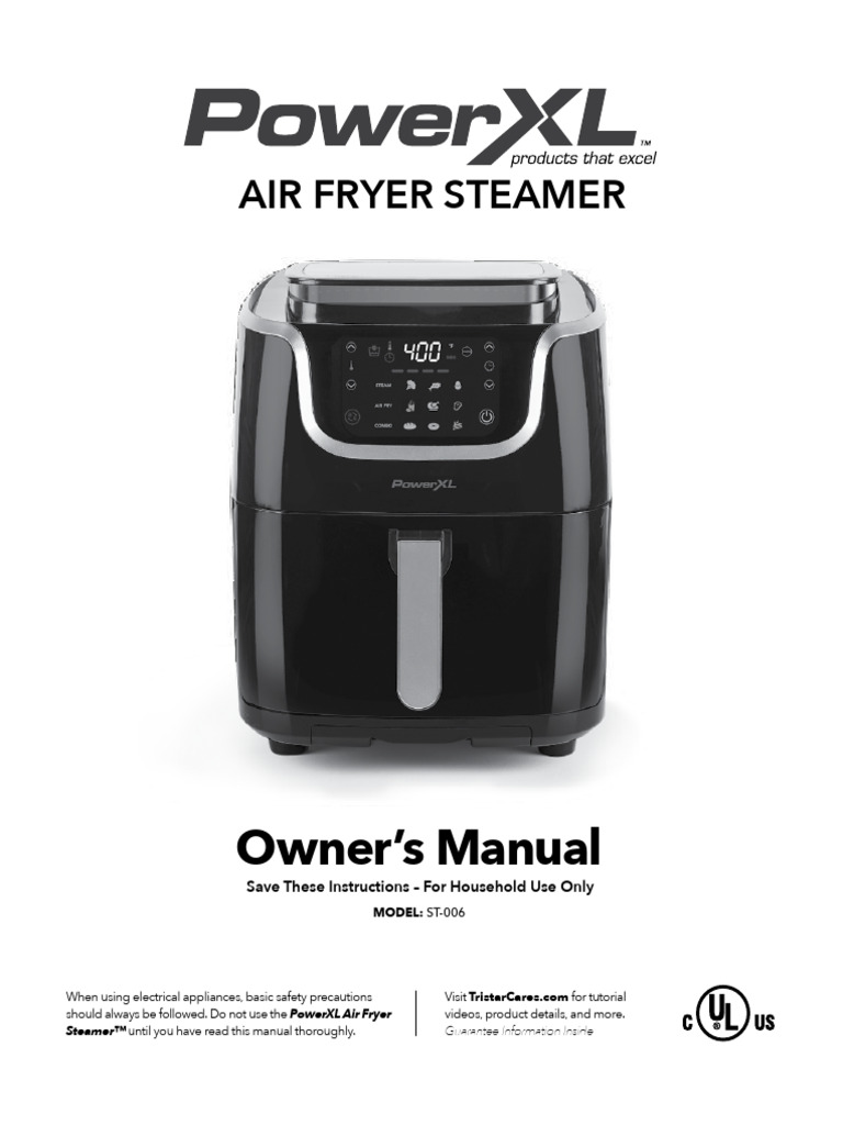 PowerXL Air Fryer Steamer Manual | PDF | Ac Power Plugs And Sockets | Electrical Connector
