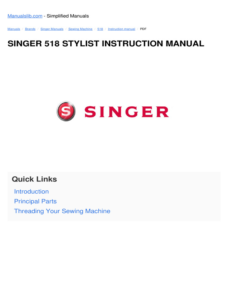 Singer 518 Stylist Manual Guide | PDF | Seam (Sewing) | Sewing Machine