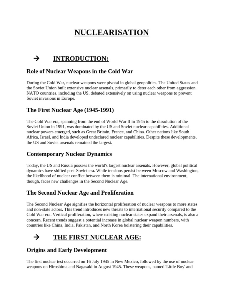 Nuclearisation: Cold War to Present | PDF | Nuclear Weapons | Nuclear ...