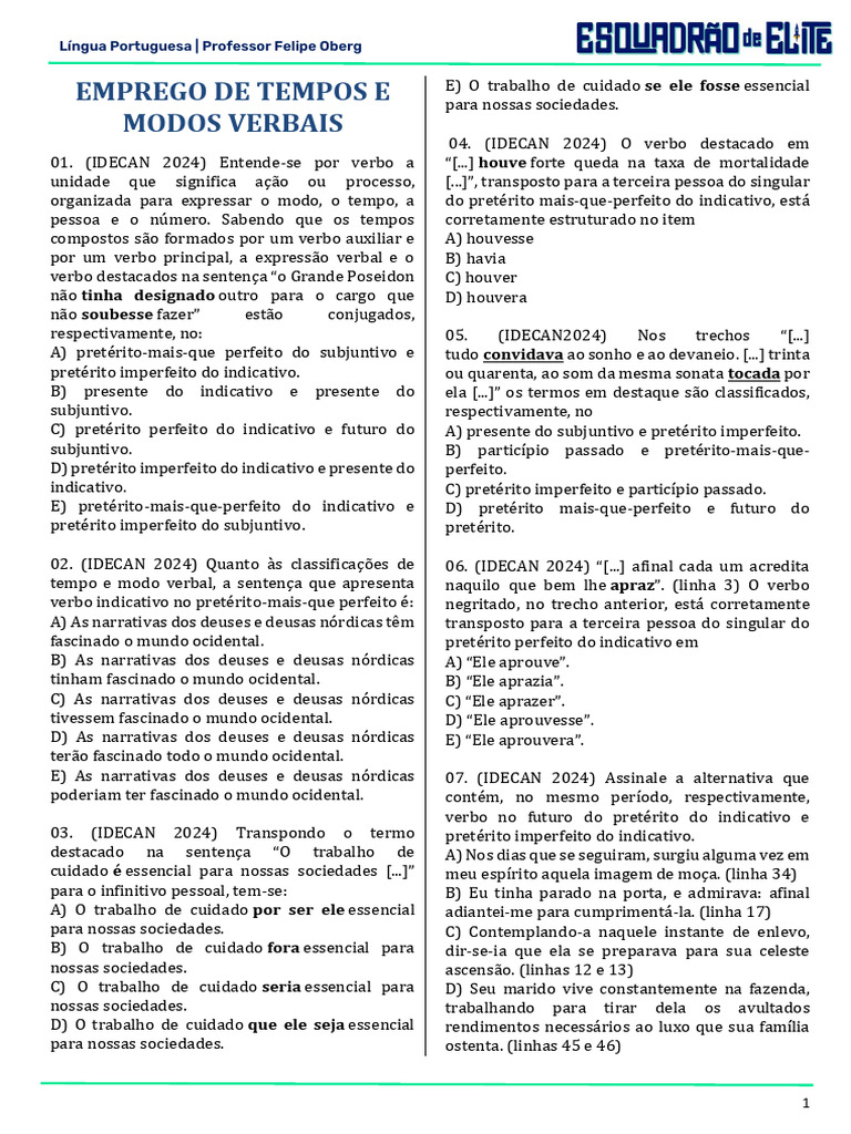 Análise de Tempos Verbais em Português | PDF | Relações sintáticas ...