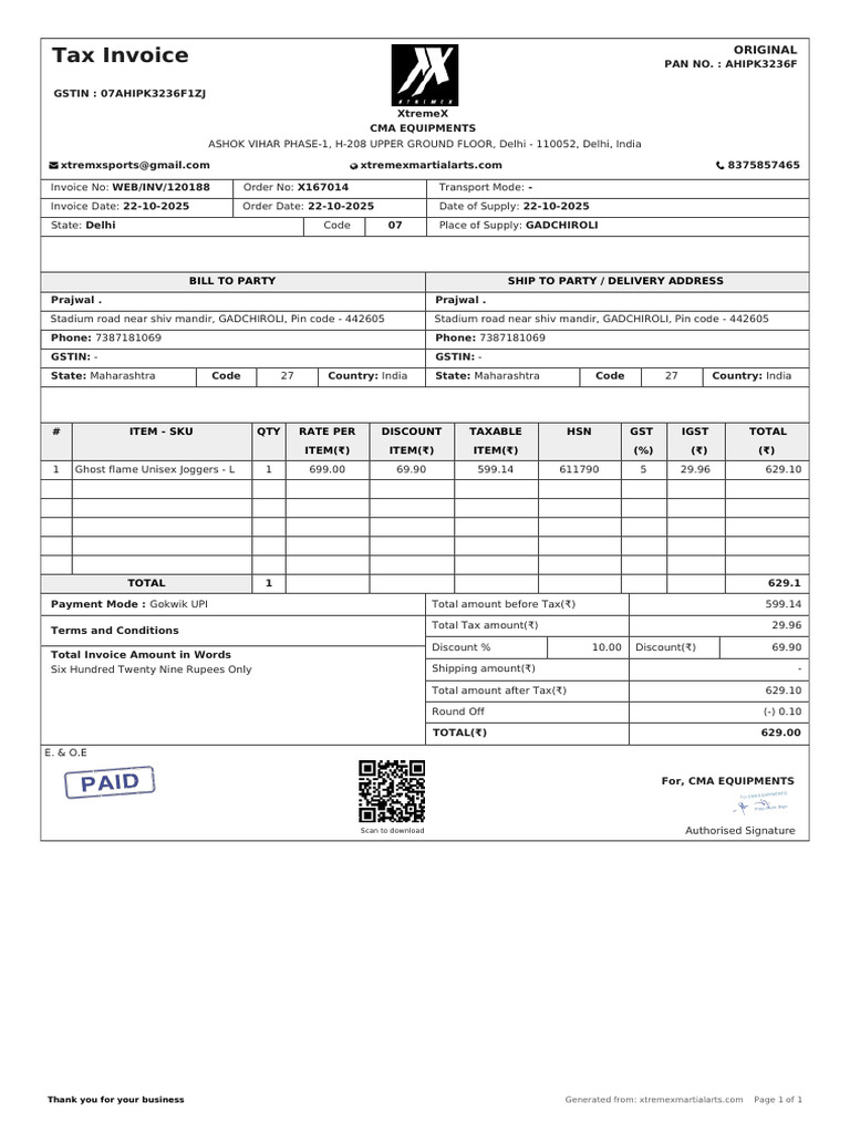 Invoice Original 167014 | PDF | Public Finance | Economy Of India