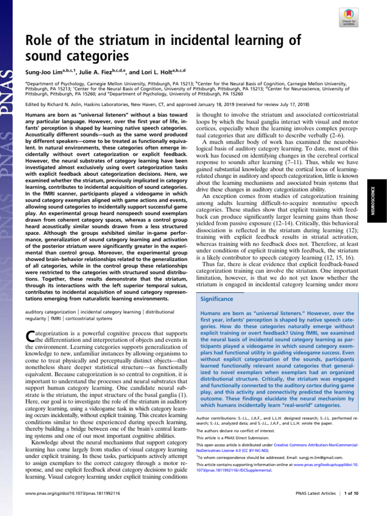 Lim 2019 Role of The Striatum in Incidental Learning of | PDF ...