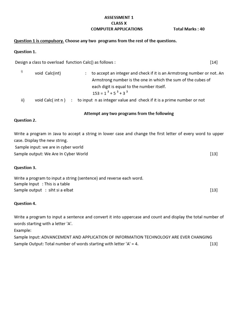 Class X Computer Applications Assessment | PDF