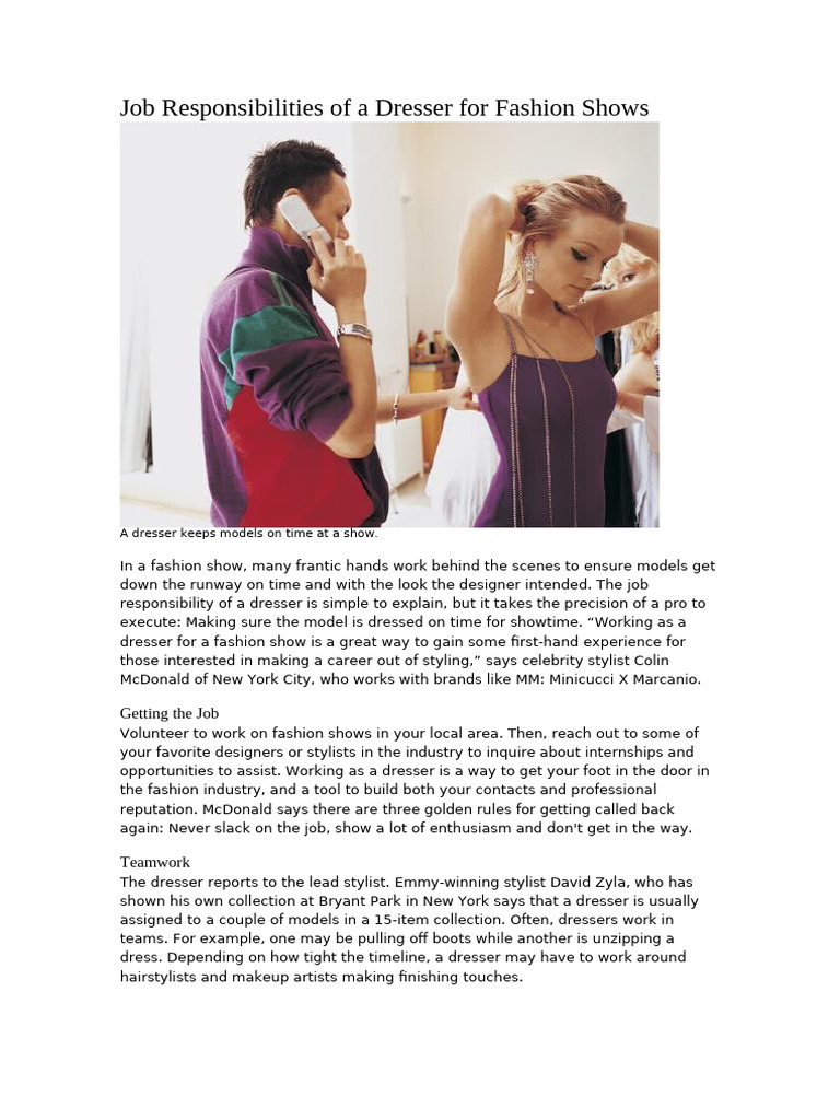 fashion show dresser job description Model Job Description