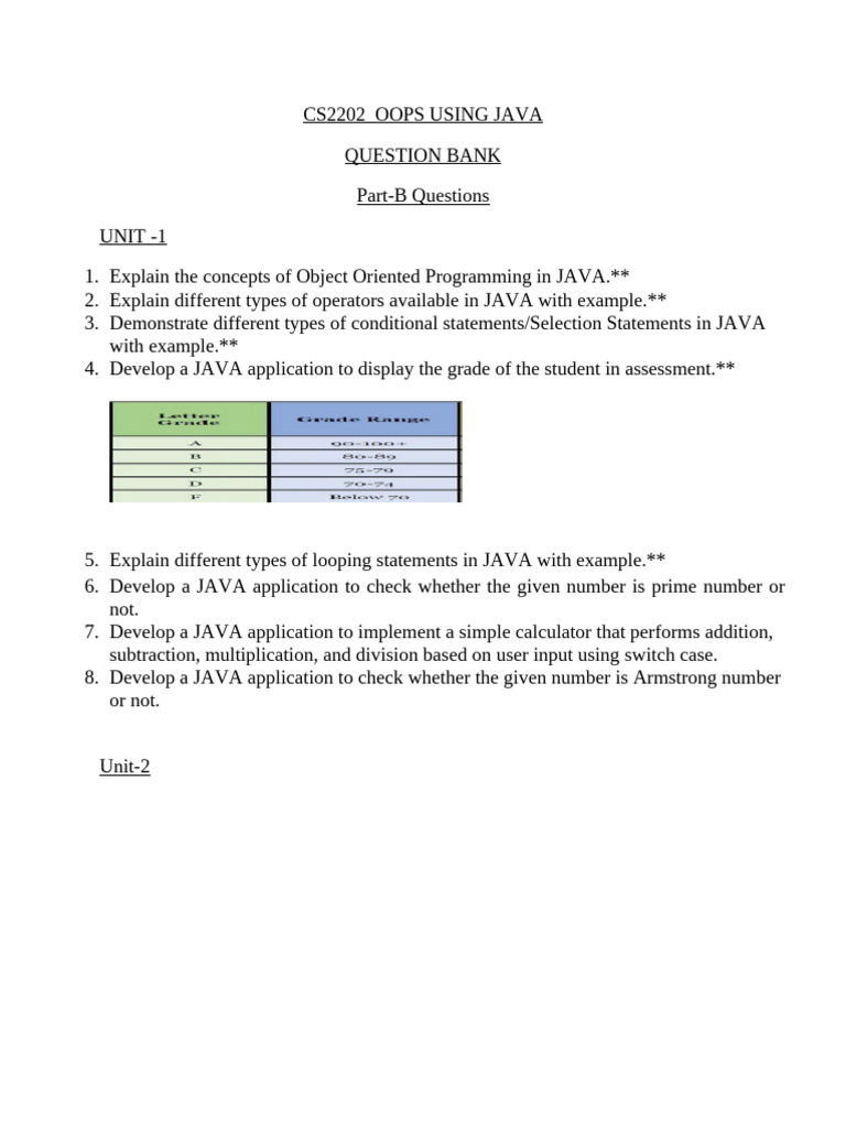 Java OOPs Question Bank for CS2202 | PDF | Class (Computer Programming ...