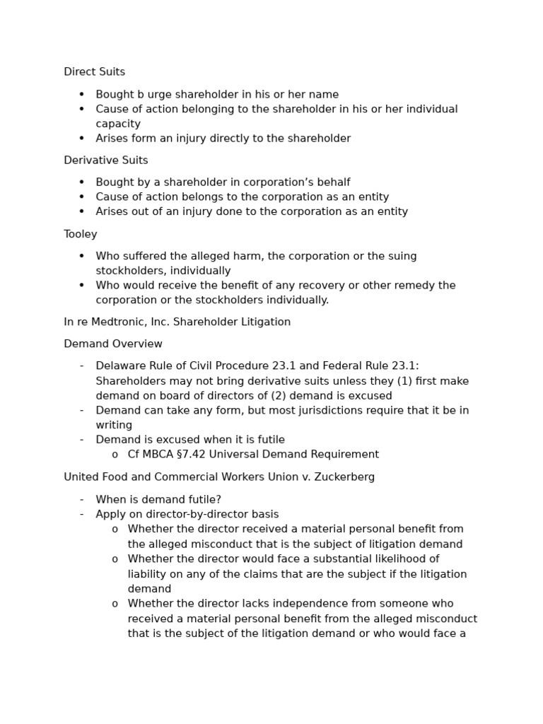 Direct vs. Derivative Suits Explained | PDF
