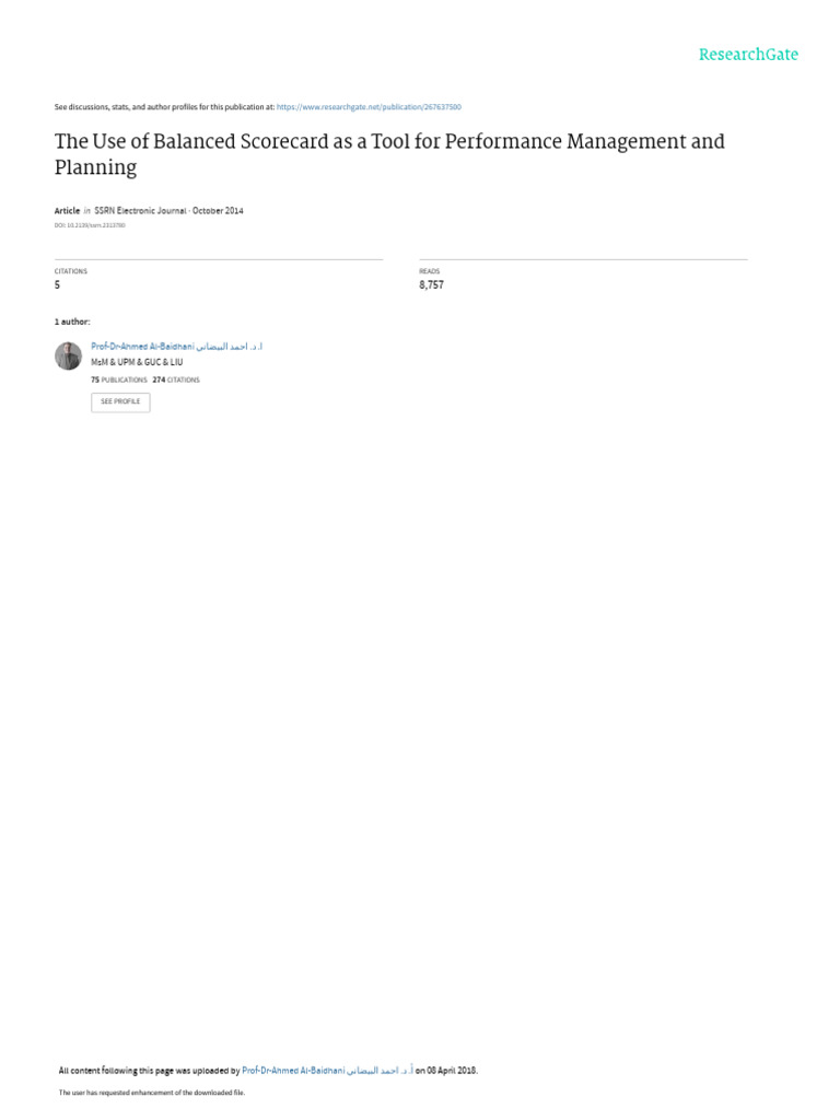 Balanced Scorecard for Performance Management | PDF | Planning | Goal