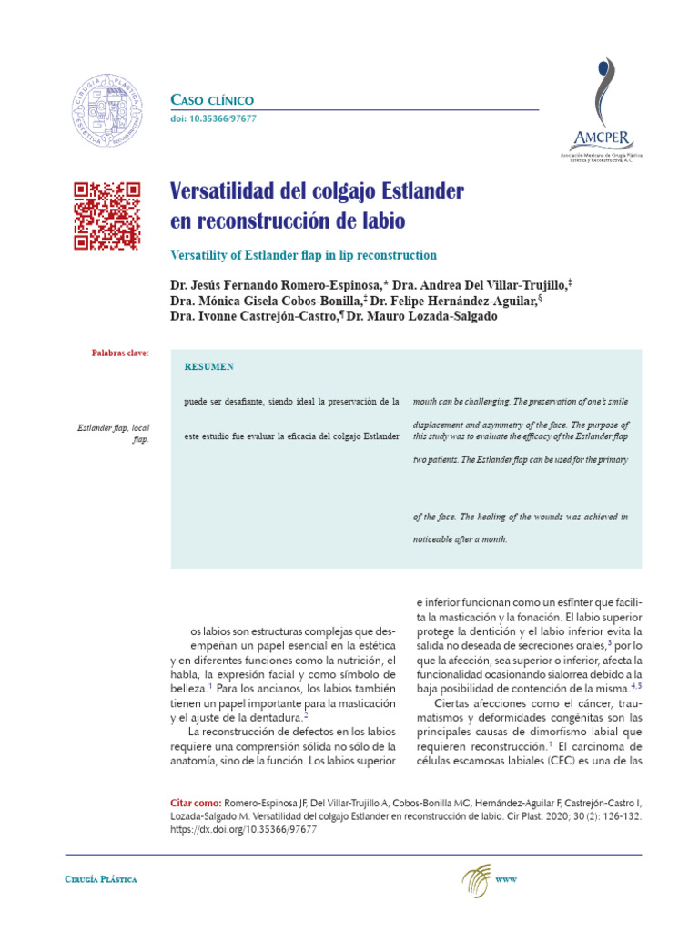 Eficacia del colgajo Estlander en labio | PDF | Cirugía | Anatomía de ...