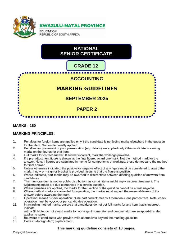 September 2025 Accounting P2 Marking Guide | PDF | Credit | Finance ...