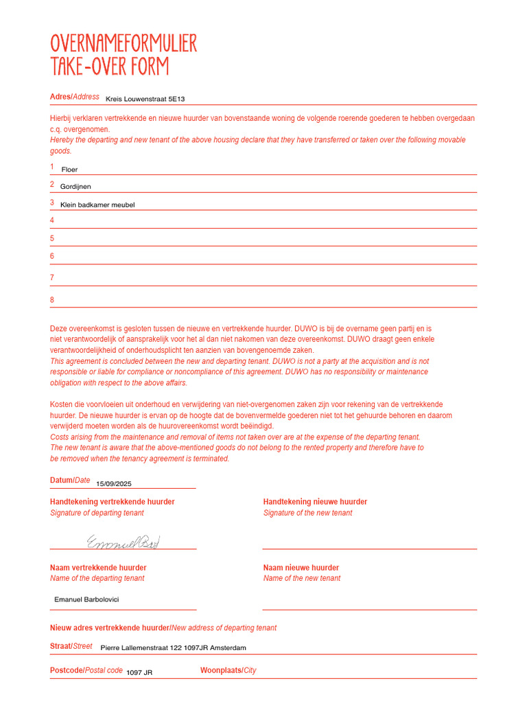 Overnameformulier Correct | PDF