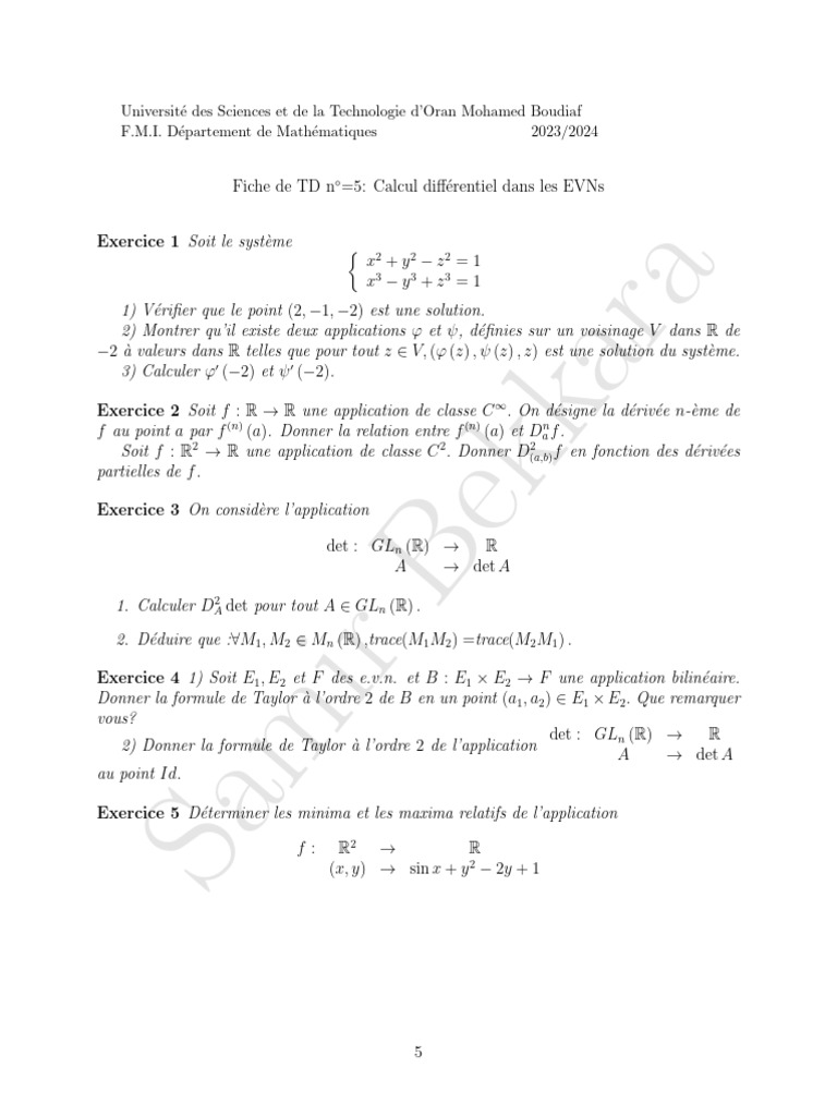 Calcul différentiel dans les EVNs - TD 5 | PDF