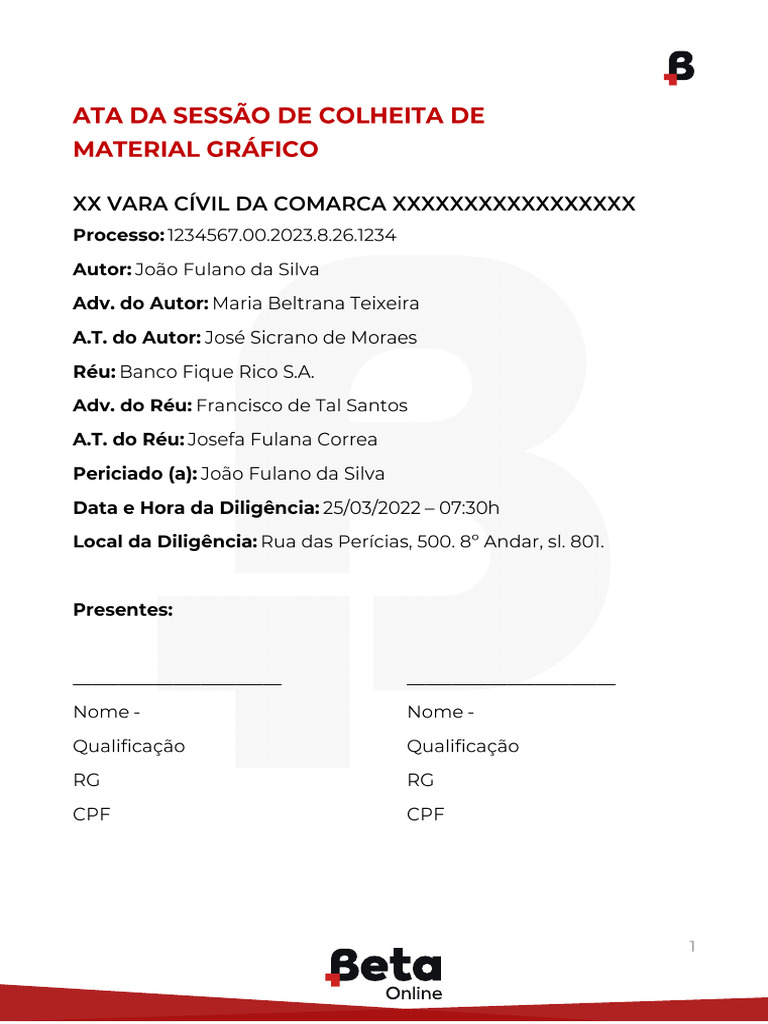 Modelo de ATA para Colheita de Material Grafico | PDF