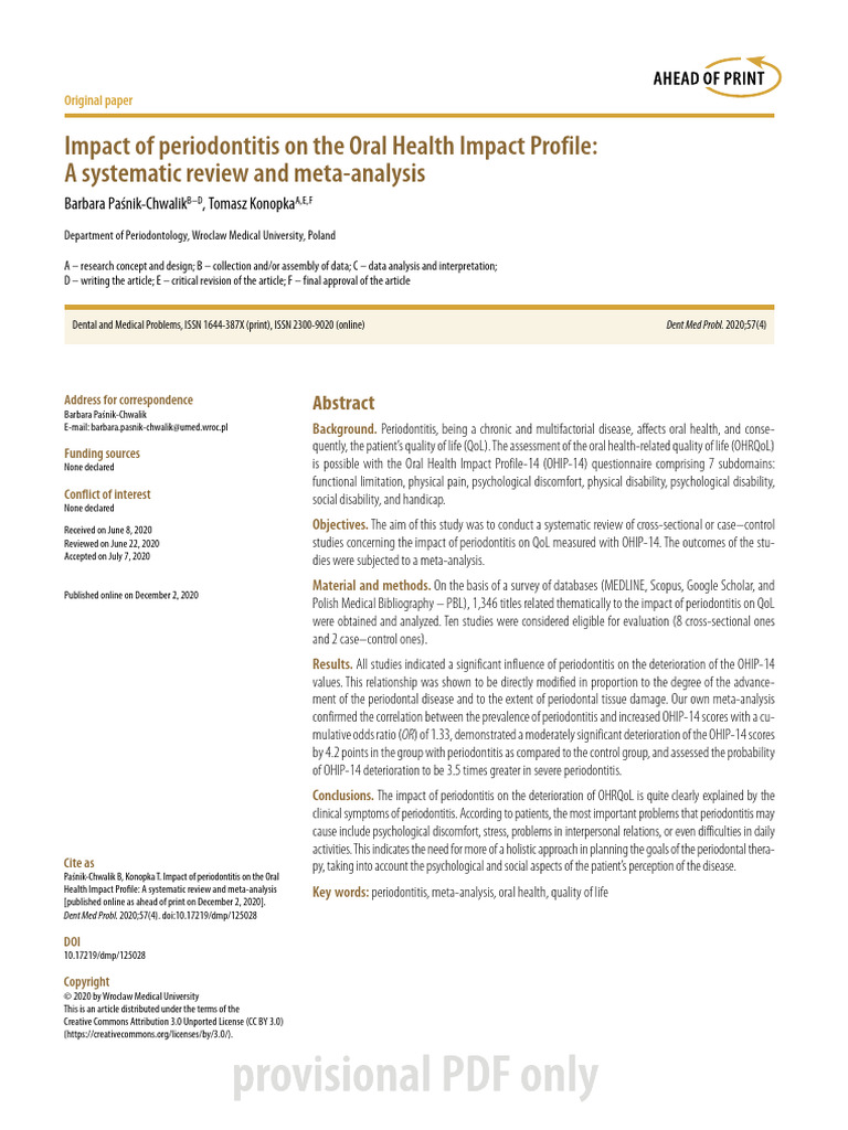 Periodontitis Impact on Oral Health Quality | PDF | Periodontology ...