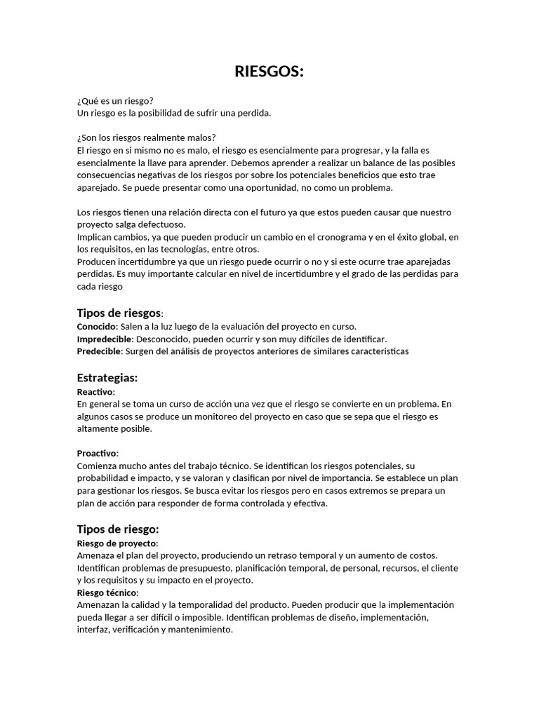 Gestión y Tipos de Riesgos en Proyectos | PDF | Software | Riesgo