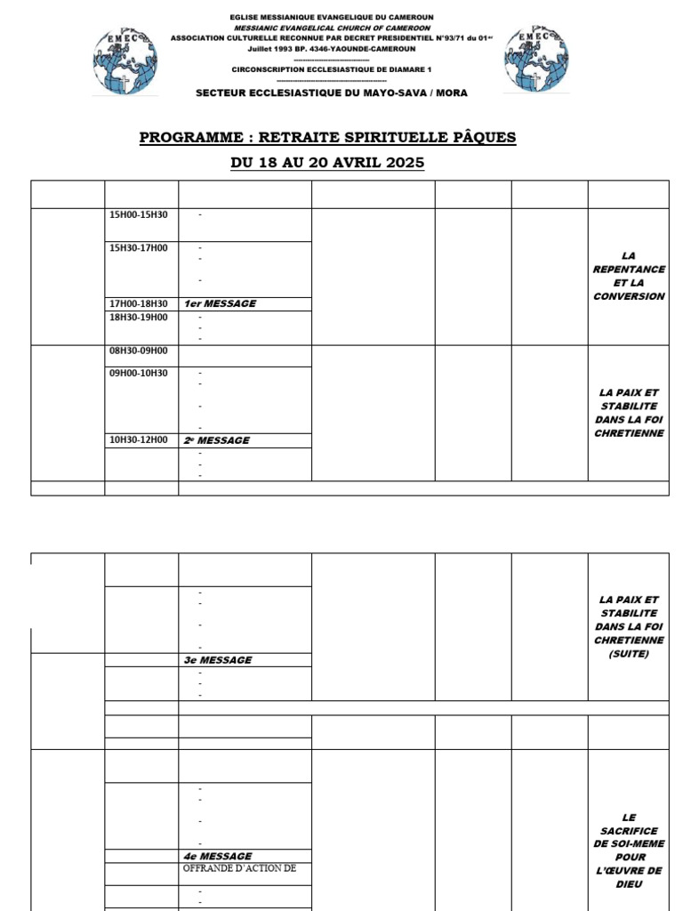 Programme Retraite Spirituelle Pâques 2025 | PDF | Religions ...