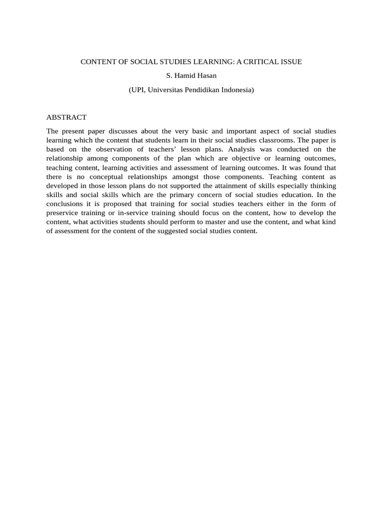 P3si Content of Social Studies Learning | PDF