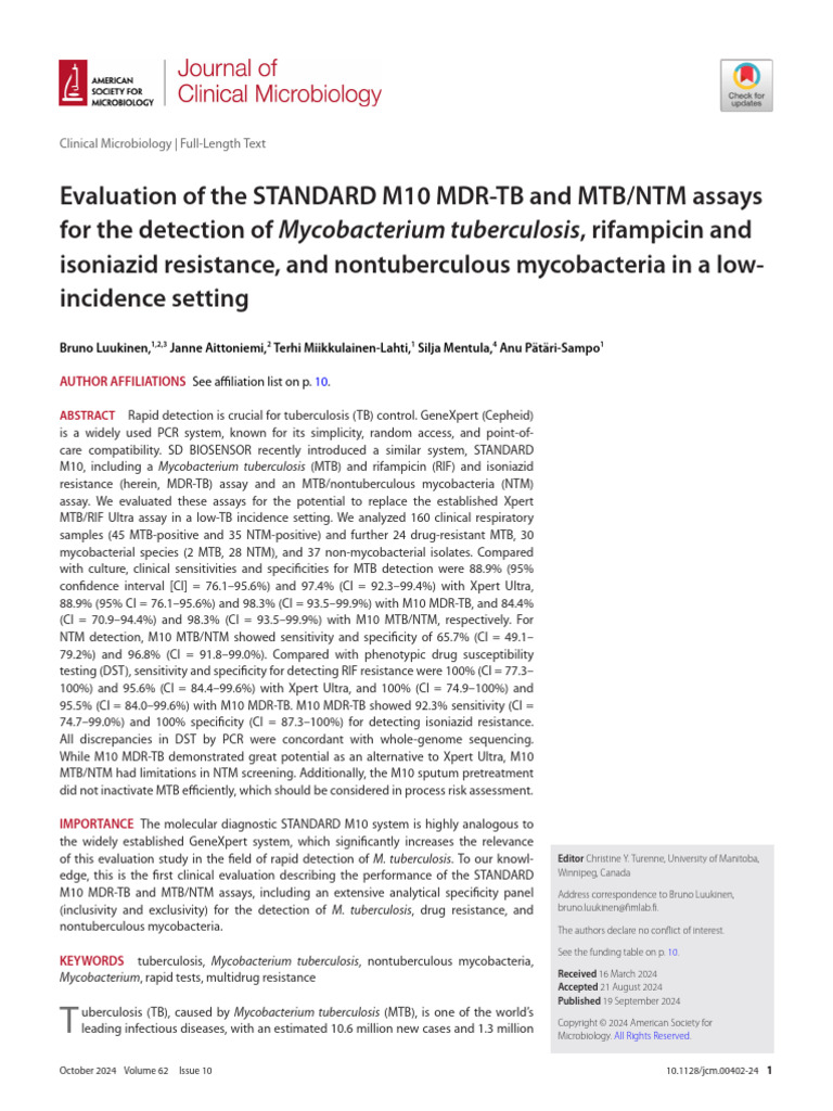 Evaluation of STANDARD M10 TB Assays | PDF | Tuberculosis | Mycobacterium
