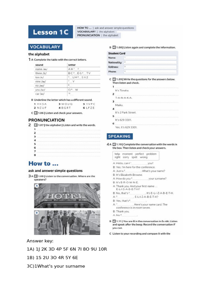 Answer Key for Language Exercises | PDF