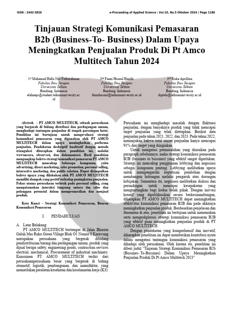 Strategi Pemasaran B2B PT Amco Multitech | PDF
