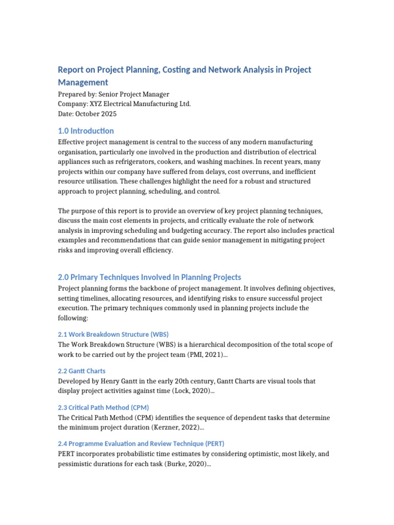 Project Planning and Cost Analysis Guide | PDF | Project Management ...