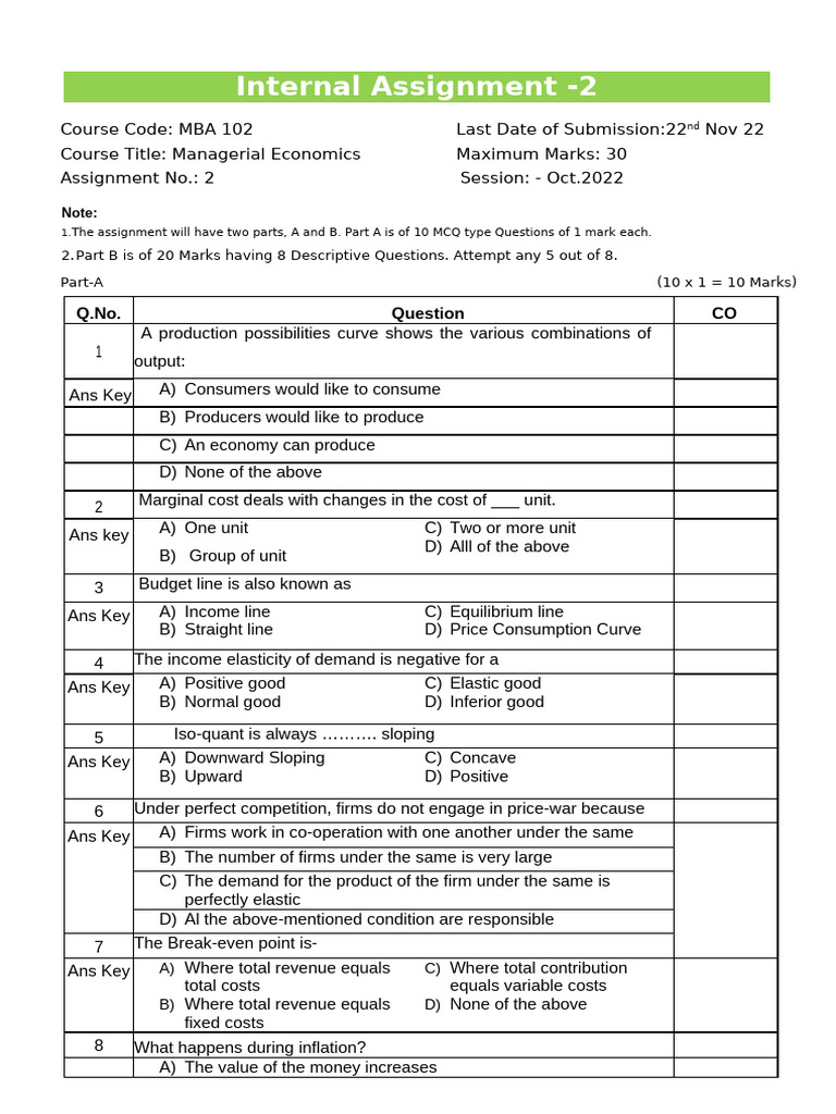 MBA 102 Managerial Economics Assignment 2 | PDF | Monetary Policy | Demand