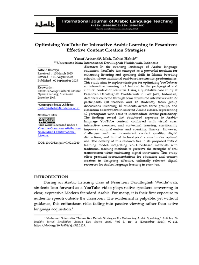 YouTube Strategies for Arabic Learning | PDF | Learning | Language ...