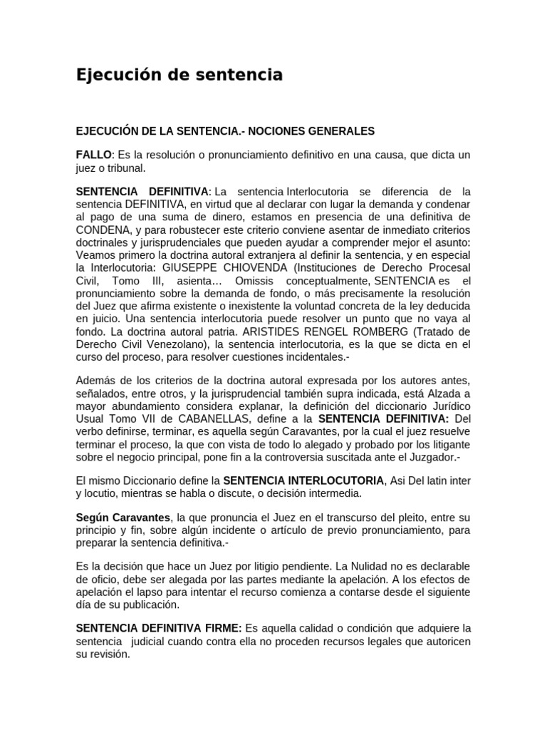 Ejecución de Sentencias: Conceptos Clave | PDF | Sentencia (ley) | Ley ...