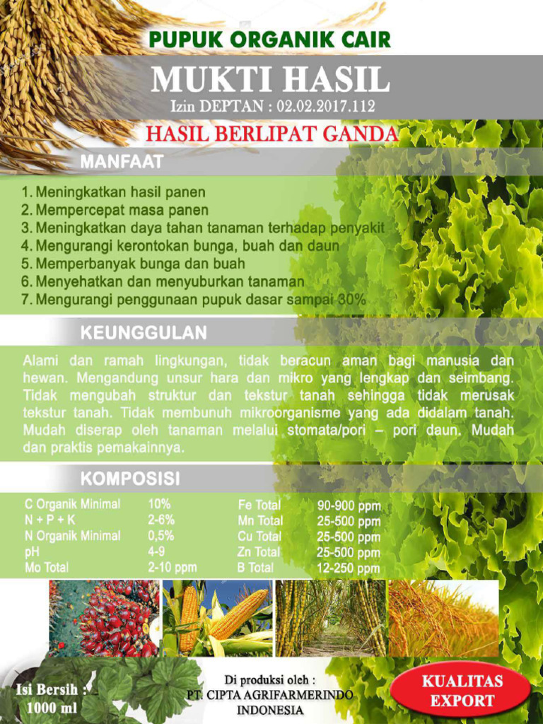 Brosur Spesifikasi Pupuk Organik Cair | PDF