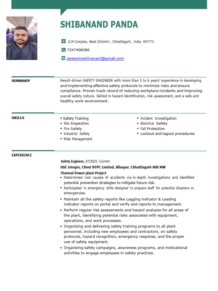 Shibanand Panda Safety Resume Updated (1) | PDF | Occupational Safety ...