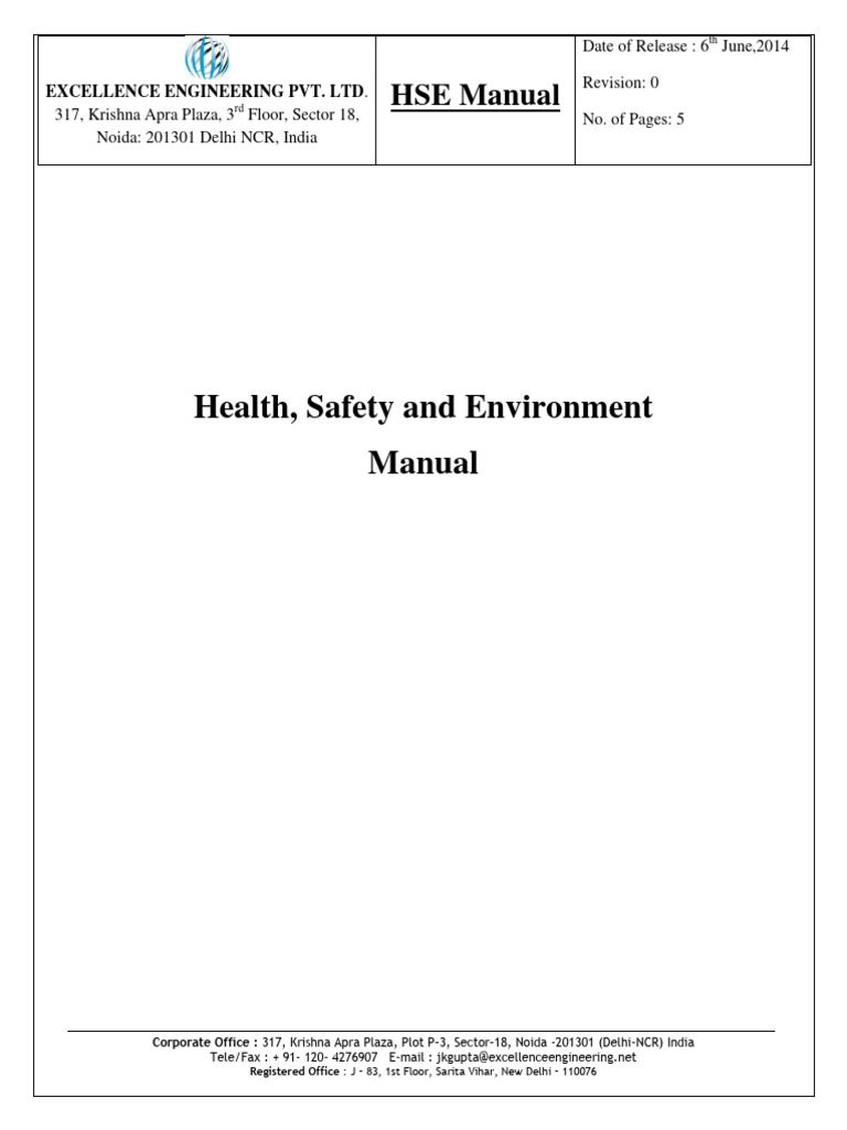 HSE Manual for Excellence Engineering | PDF | Occupational Safety And ...