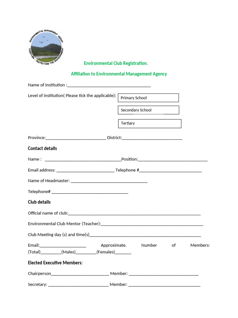 Environmental Club Registration FORM | PDF