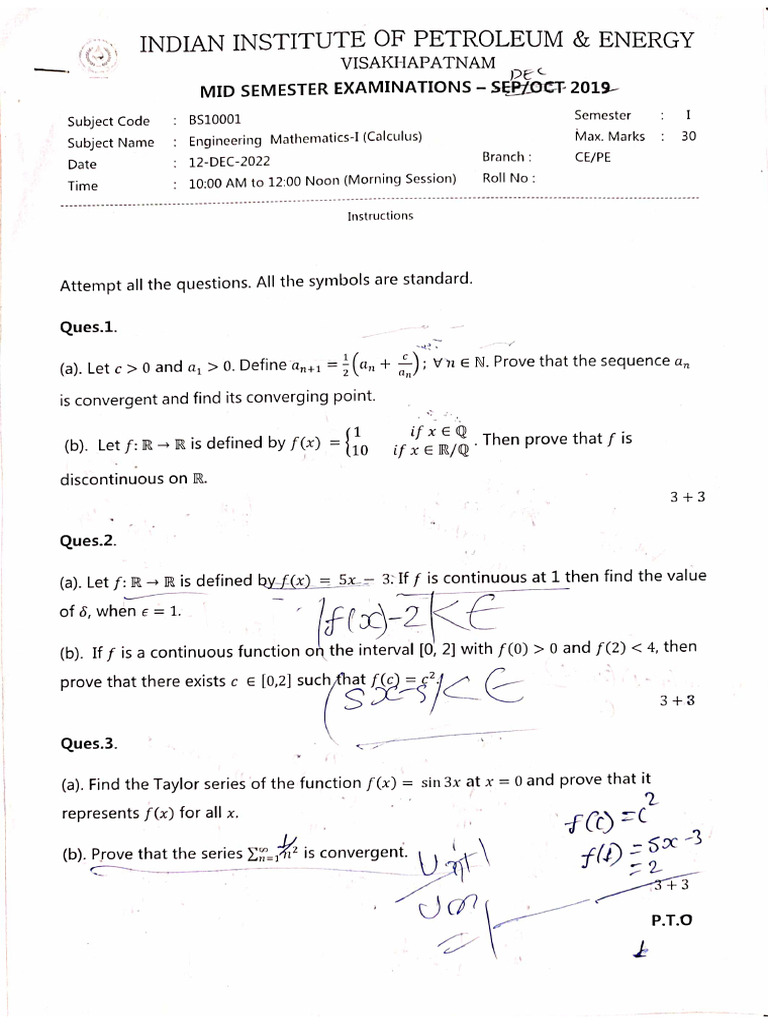 1st Sem Mid Papers | PDF